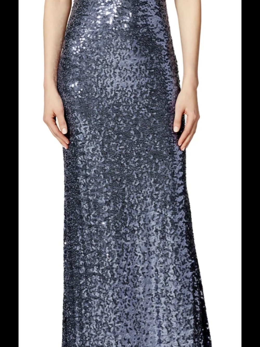 Badgley Mischka Elegant Sequin Floor Length Cap Sleeve Cowl Back Formal Dress